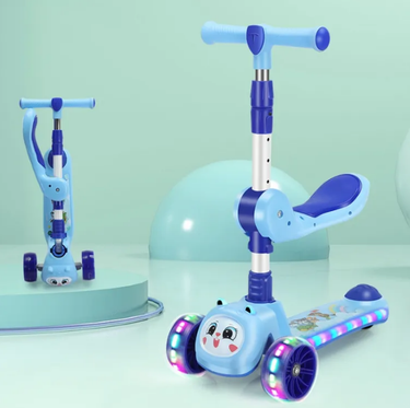 Rabbit Adjustable Height Kids Scooter With Light & Music - Blue